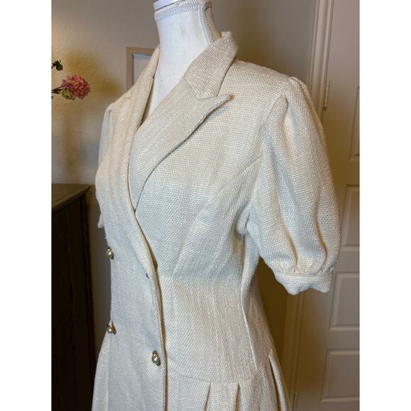 Shein | Cream Fit and Flare Double Breasted Button Front Dress | 6 - Picture 7 of 13